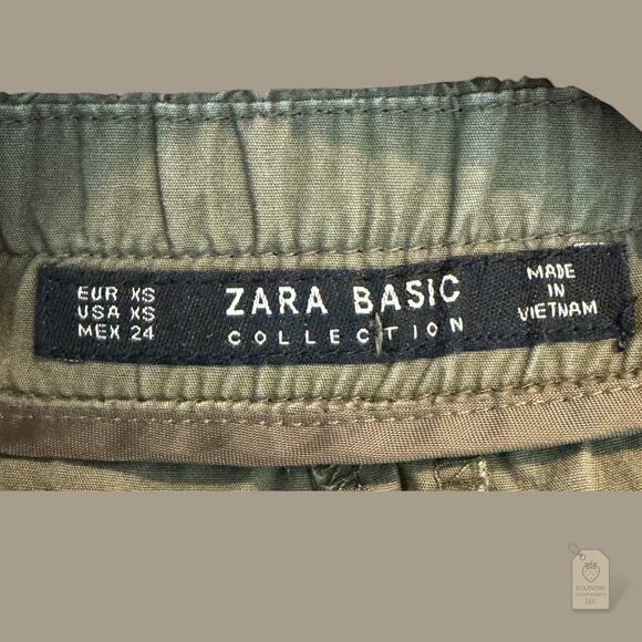 Zara Basic Olive Green Paperbag Waist Tie Belt Pants XS - Picture 6 of 6